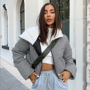 Houndstooth print puffer jacket
